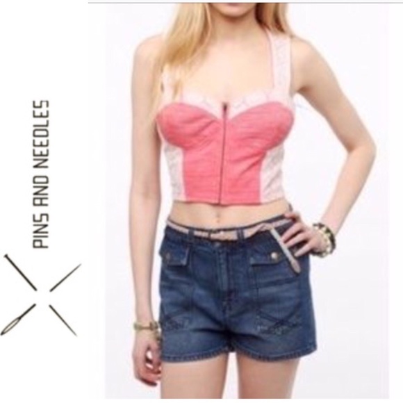 Pins & Needles Sweetheart Lace Zipped Crop Top - Picture 1 of 5